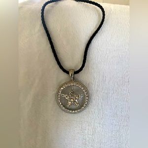 Braided Necklace with Rhinestone Pendant